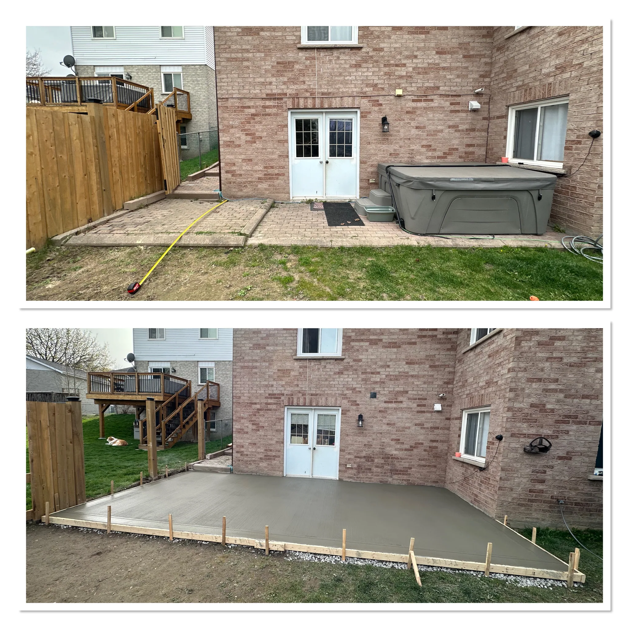Backyard concrete patio, before and after