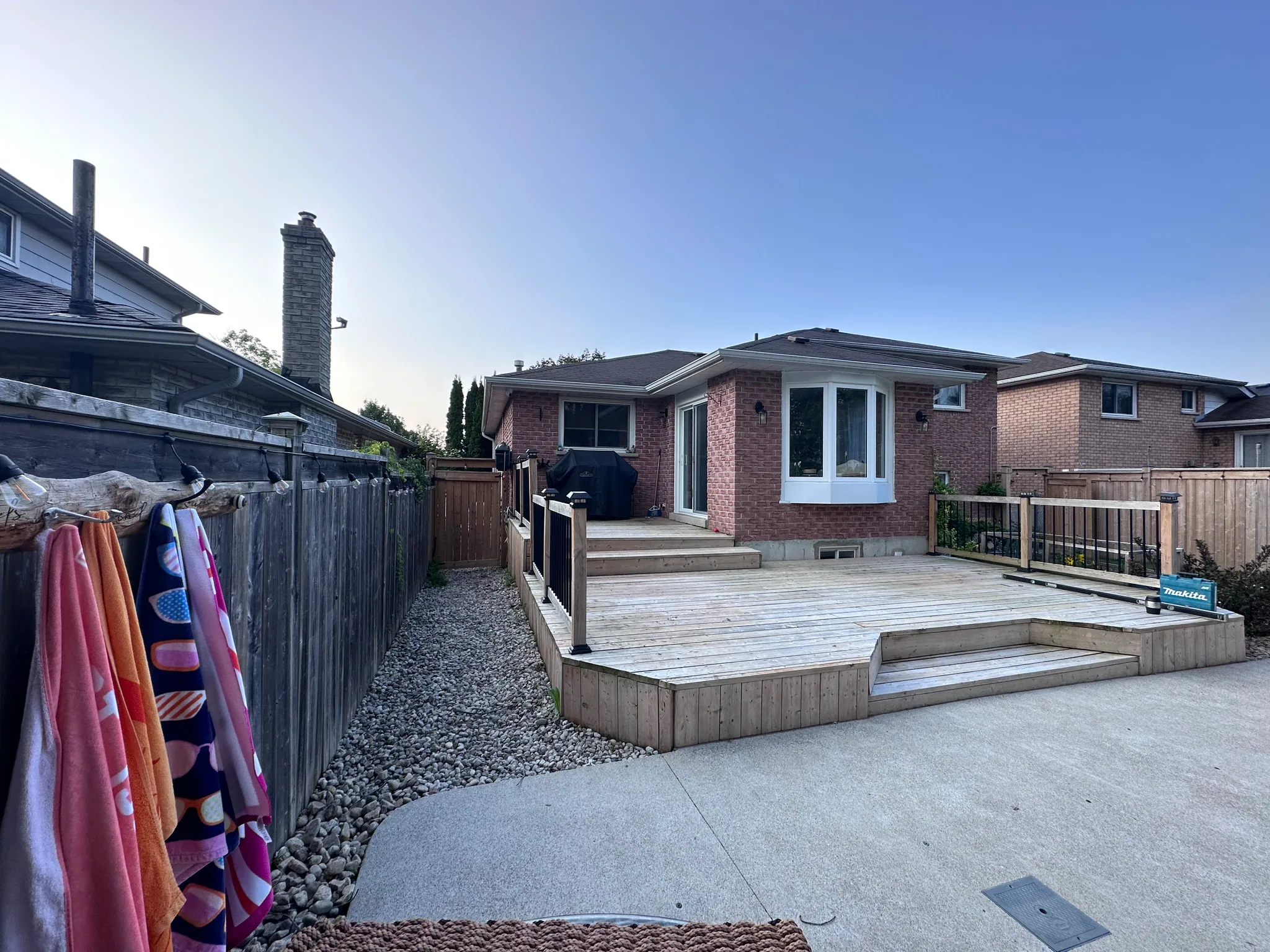 Backyard wood deck with wide steps