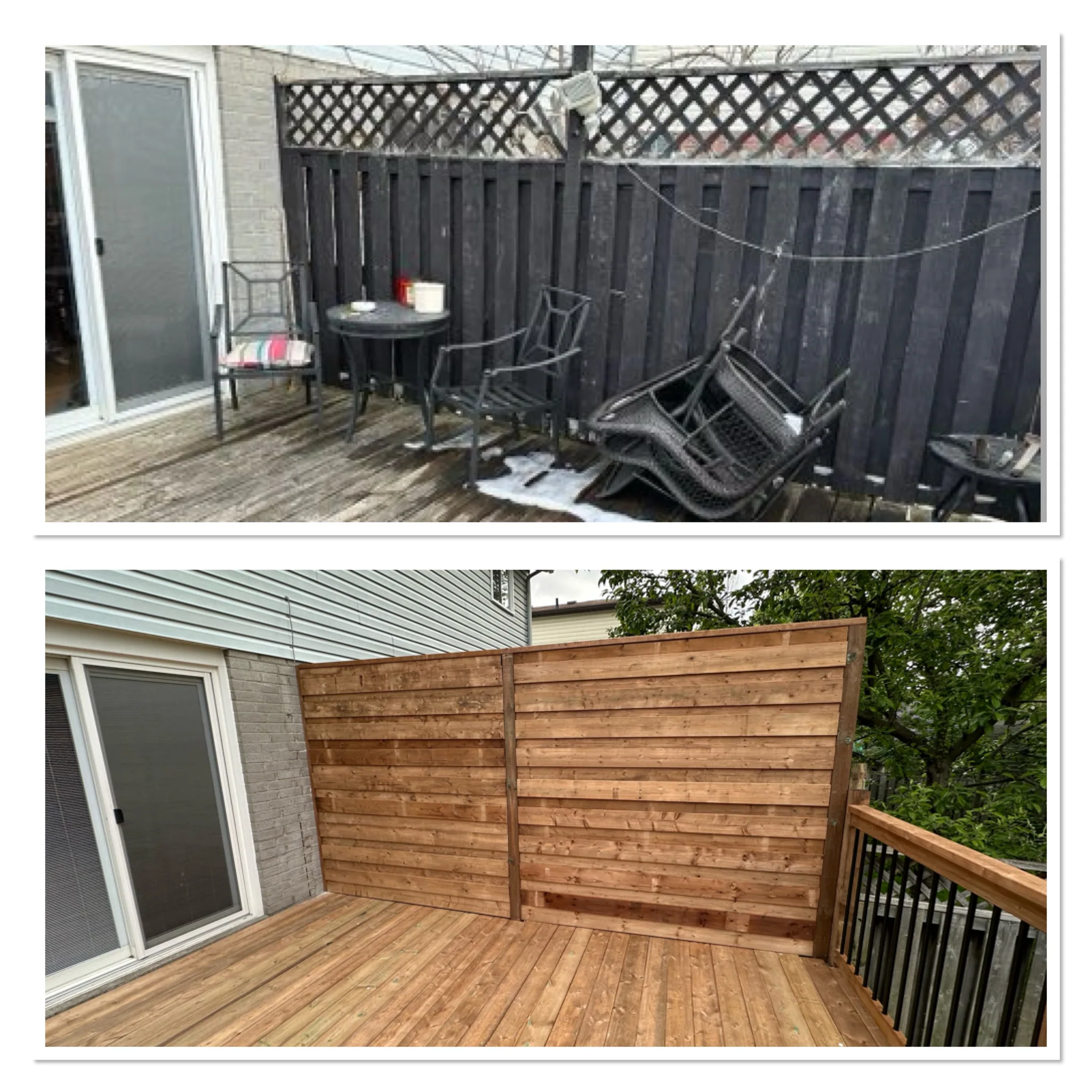 Deck boards and privacy screen, before and after