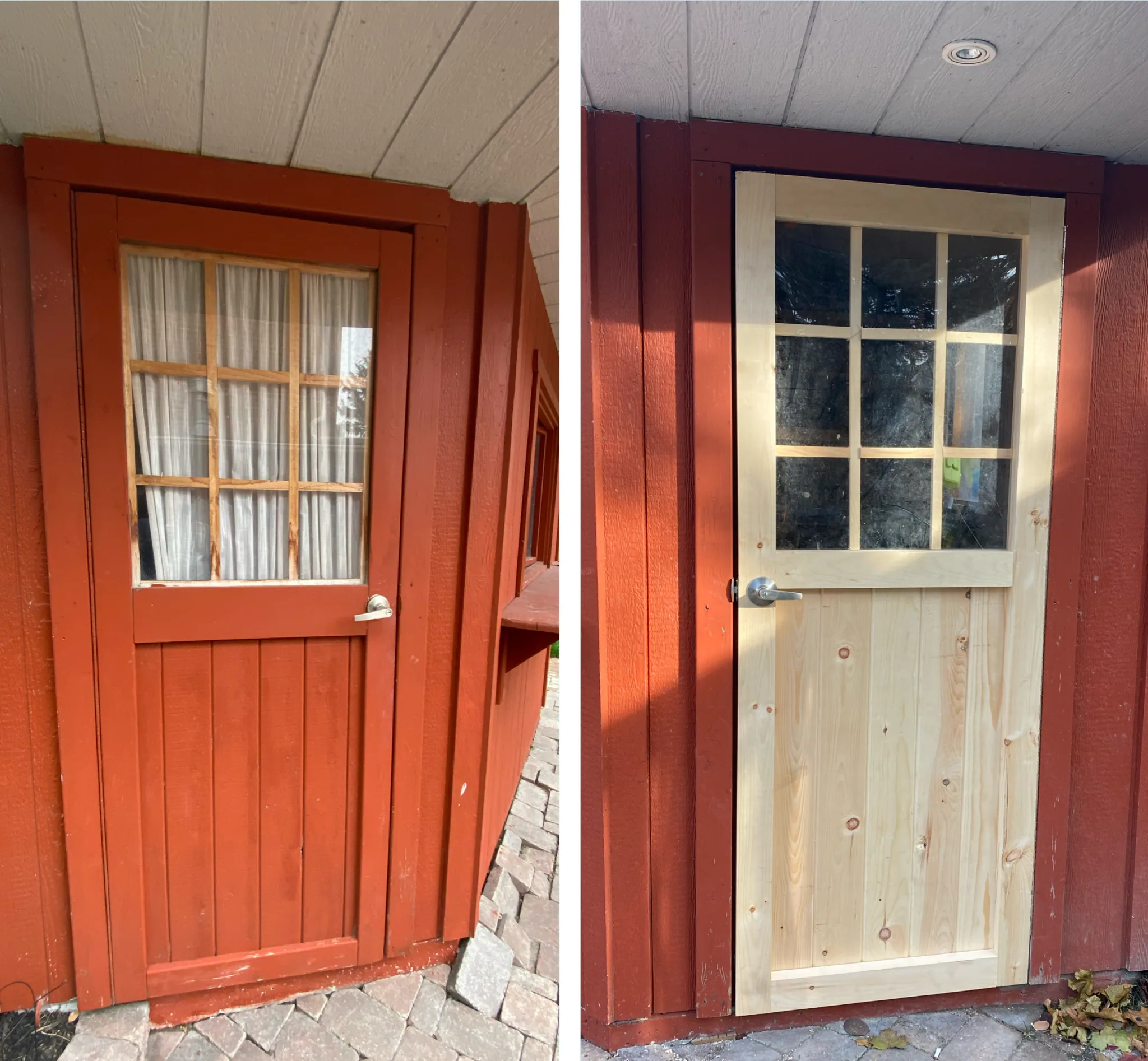 Wood door replacement, before and after